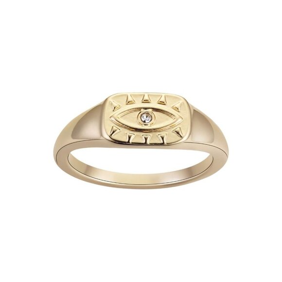 Unwritten 14K Crystal Evil Eye Signet Ring in Gold Size 9 MSRP $35 NWT - Picture 1 of 5